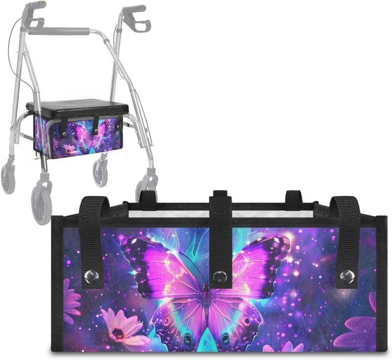 LedBack Wheelchair Bag for Seniors Rollator Walker Rollator Covers Purple Butterfly Flower Walker Seat and Backrest Covers, Easy to Install - Image 3